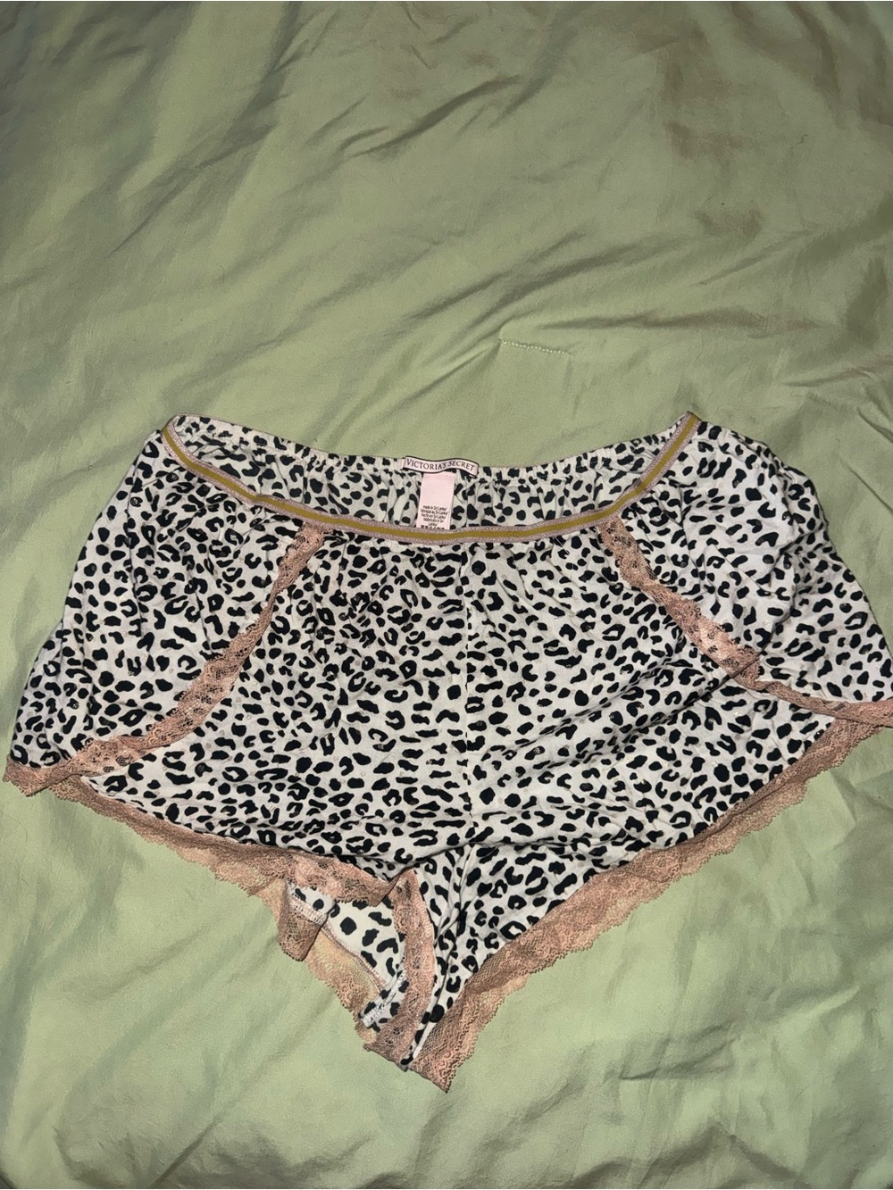 Victoria's Secret White Leopard Print Sleep Shorts with Blush Lace